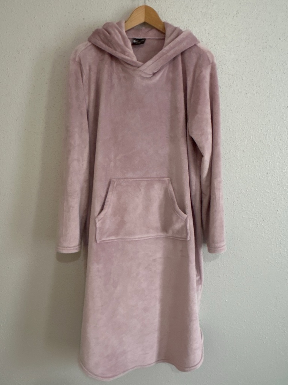 Cozy Hooded Plush Dress - Dusty Pink